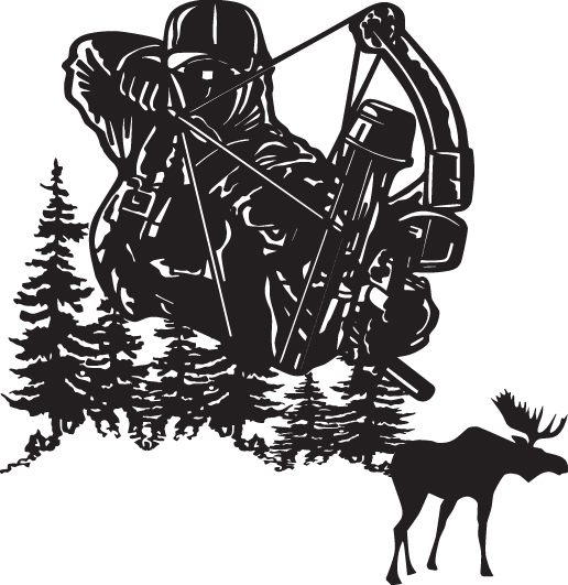 Bowhunter in Trees Shooting Moose Sticker