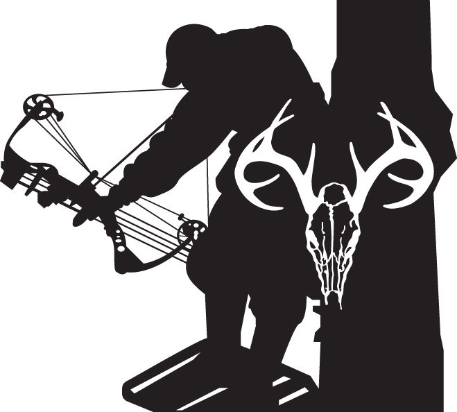 Bowhunter in Tree Stand with Buck Skull Sticker