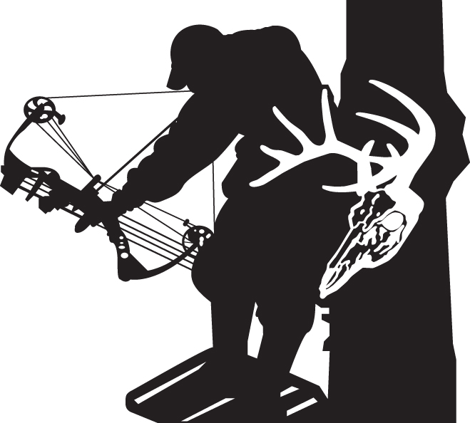 Bowhunter in Tree Stand with Buck Skull Sticker 2