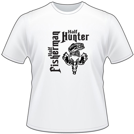 Half Fisherman Half Hunter Bass and Moose T-Shirt