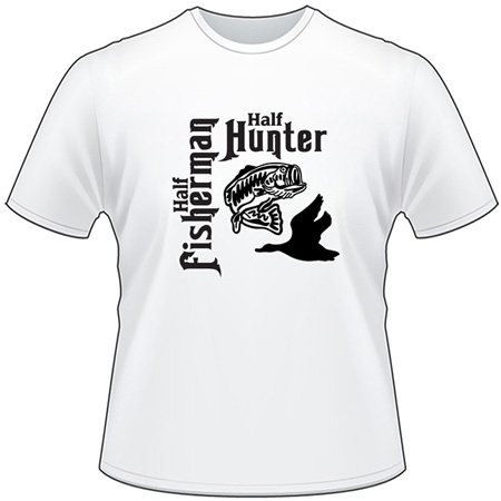 Half Fisherman Half Hunter Bass and Duck T-Shirt