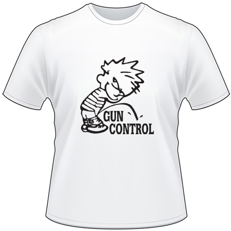 Calvin Pee on Gun Control T-Shirt