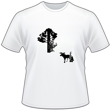 Bowhunter in Tree Shooting Moose T-Shirt