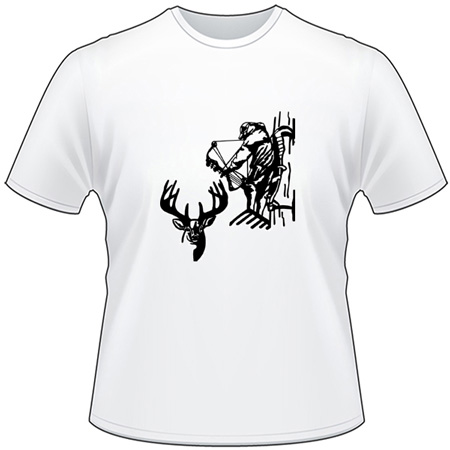 Bowhunter in Tree Stand with Buck T-Shirt 2