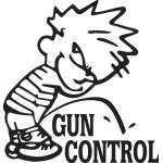 Calvin Pee on Gun Control Sticker