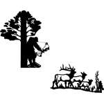 Bowhunter in Tree Shooting at Elk Family Sticker