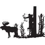 Bowhunter in Trees Shooting Moose Sticker 2