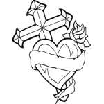 Cross and Heart Sticker 1174