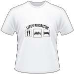 Life's Priorities Eat Mountains Sleep T-Shirt