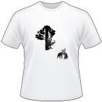 Bowhunter in Tree Shooting Buck T-Shirt 2