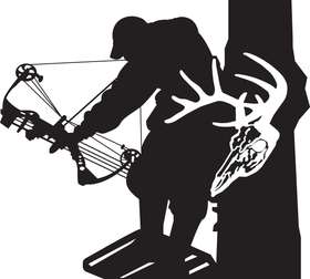 Bowhunter in Tree Stand with Buck Skull Sticker 2