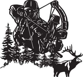 Bowhunter in Trees Shooting Elk Sticker