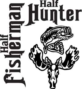 Half Fisherman Half Hunter Bass and Moose Sticker